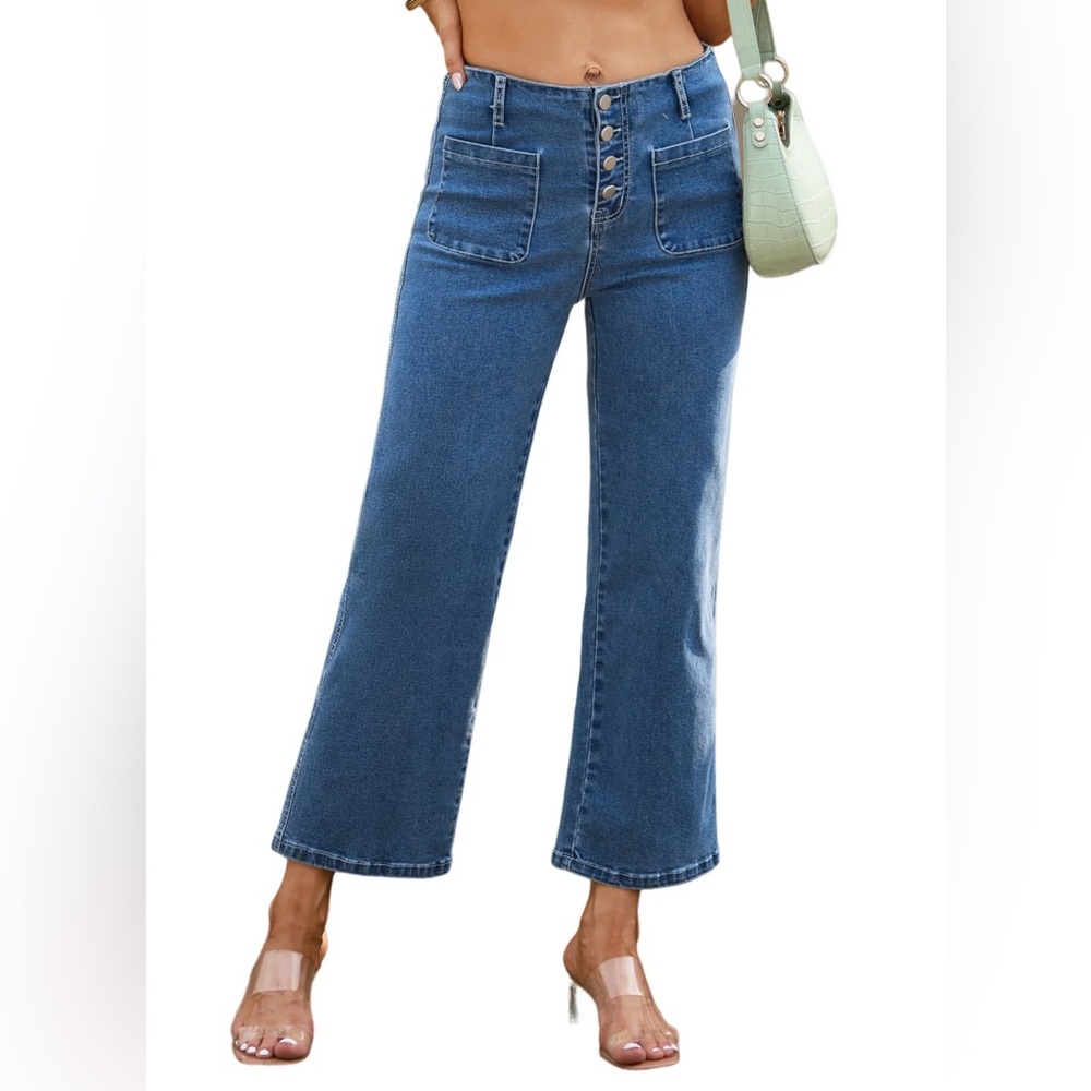 Women's Wide Leg Jeans High Waisted Stretchy Sz 6